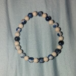 Blue and White Beaded Bracelet